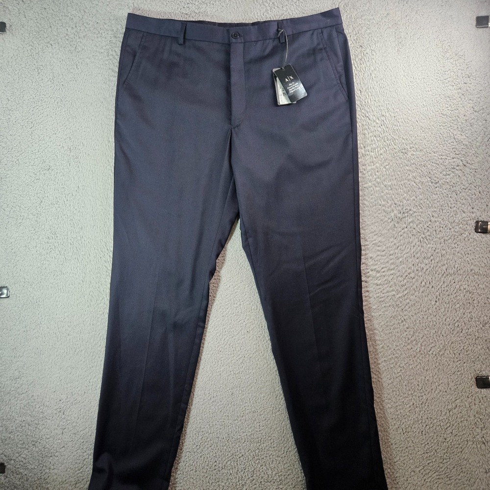 $220 NEW AX Armani Exchange Wool Pants Men 40 Slim Fit Unhemmed Black